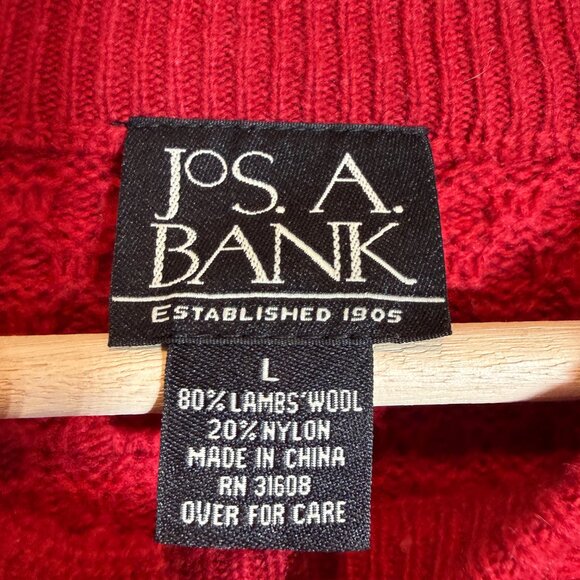 JoS. A. Bank Lambswool Basketweave Crewneck Sweater Pullover Mens Large Red Wool - Picture 7 of 12
